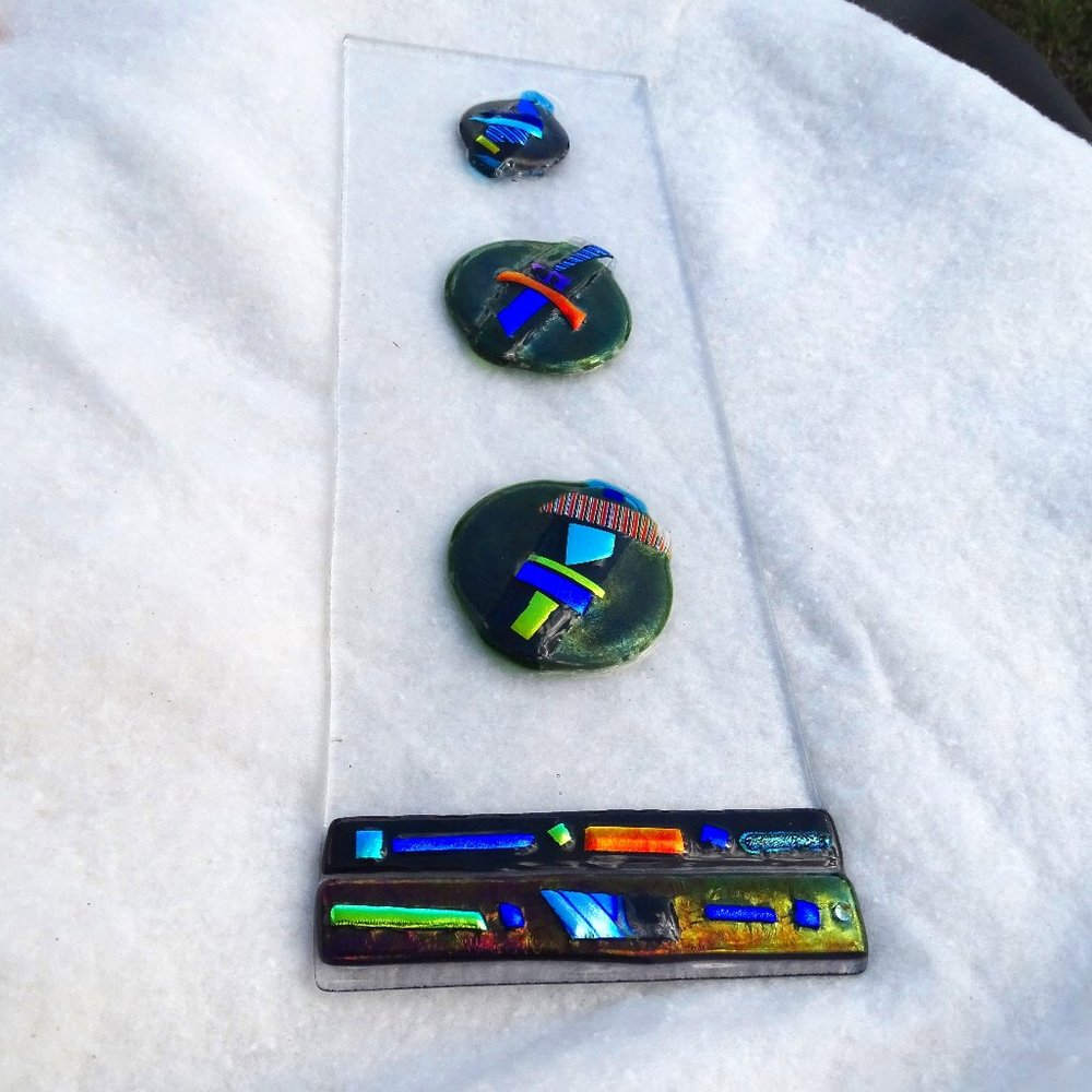Unique Signed Dichonic and Clear Glass Wall Art 13" x 4 1/2"